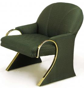 Brass and Upholstered Art Deco Revival Lounge Chairs