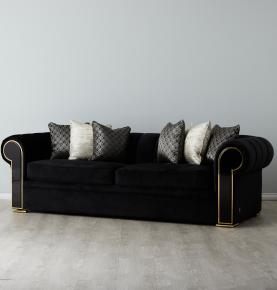 Leola Black Velvet 3-Seater Sofa